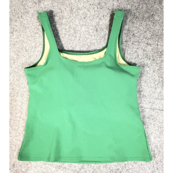 Lands End Women 18W Green Ribbed Tank Top Built In Bra Square Neck - Picture 2 of 6